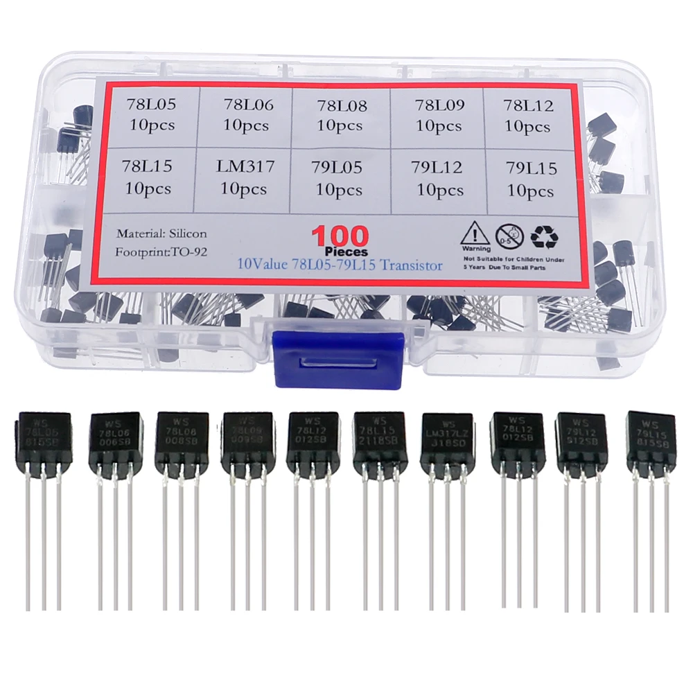 100pcs/box TO-92 Voltage regulator transistors assortment Kit 78L05 78L06 78L08 78L09 78L12 78L15 79L05 79L12 79L15 LM317