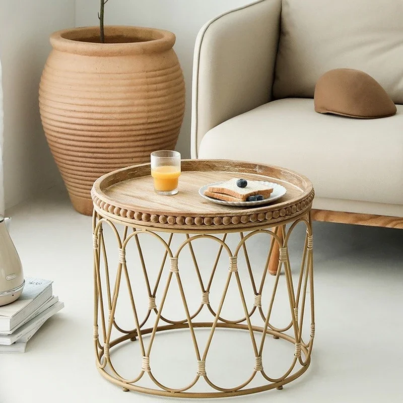 Maifan rattan round coffee table Nordic modern log furniture rattan small coffee table small household round table table