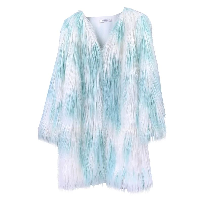 New Fashion Faux Fur Coat White and Green Flowing Long Shaggy Outerwear Women\'s Promotion