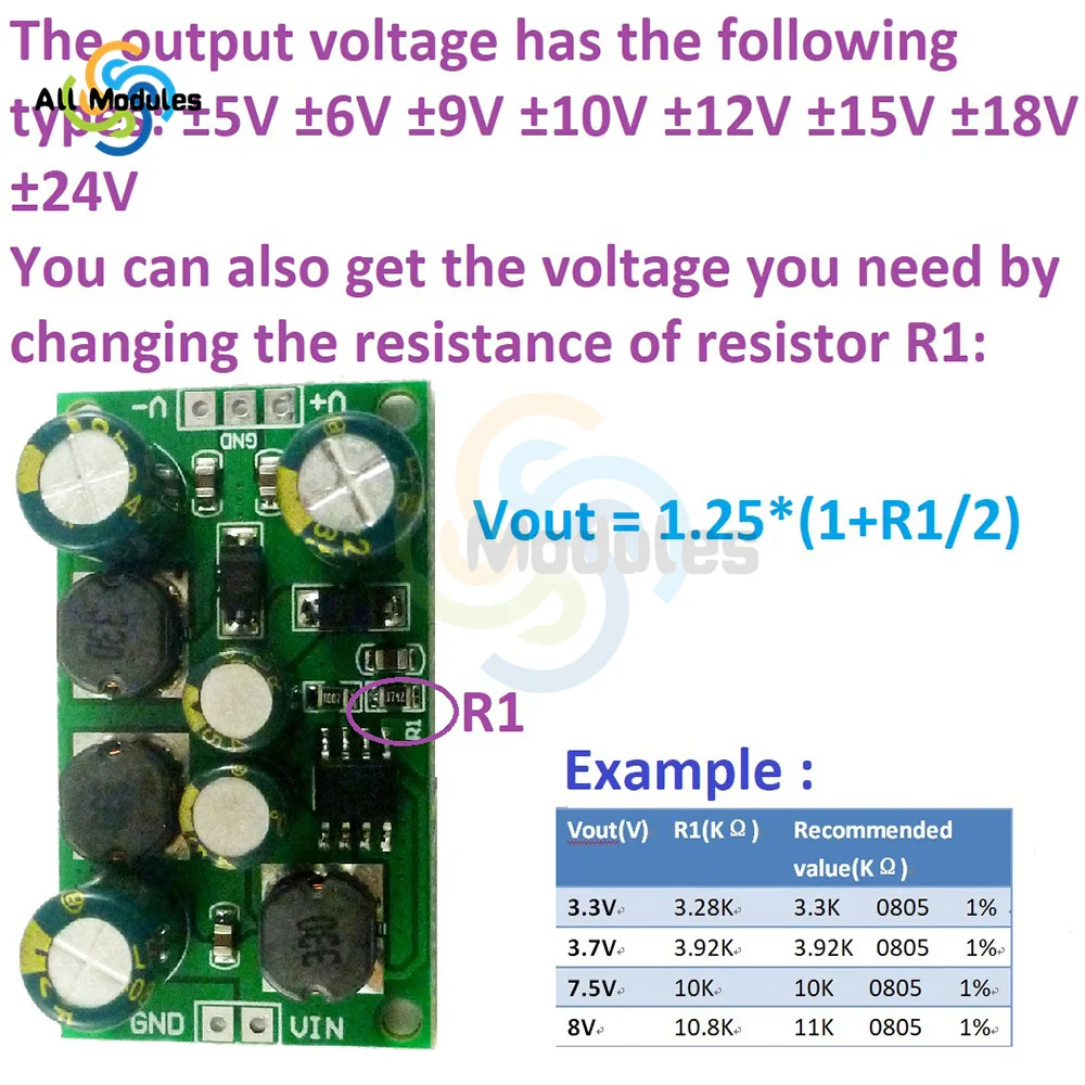 2 in 1 8W Boost-Buck Dual +- Voltage Board 3-24V to 5V 6V 9V 10V 12V 15V 18V 24V for ADC DAC LCD op-amp Speaker DD1912PA