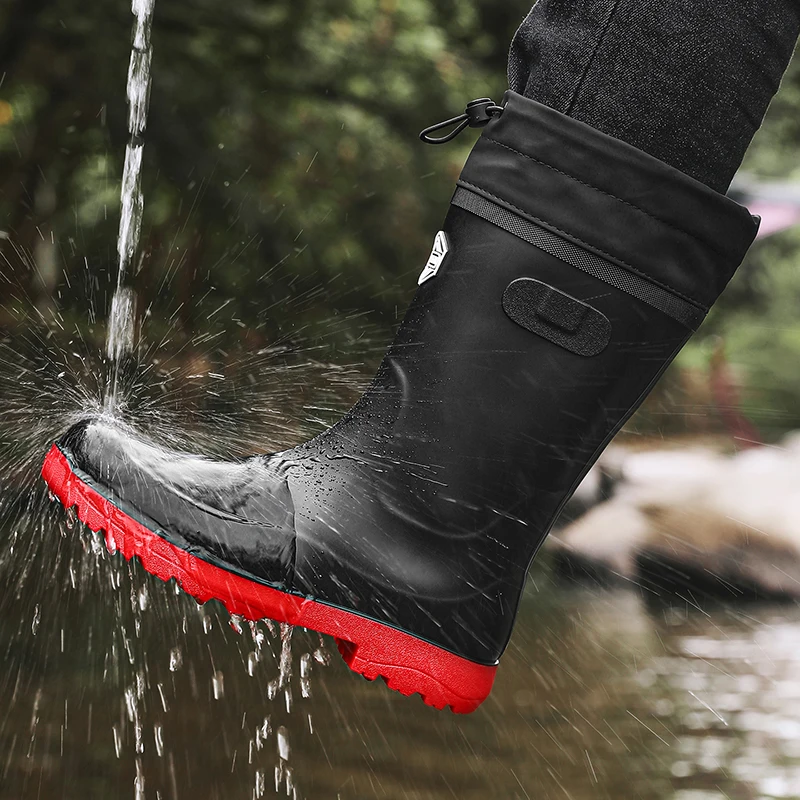 Men's Fashion High Rain Boots Tall Waterproof Essential Rainy Day Puddle