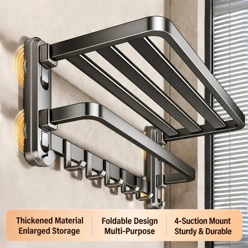 Upgrade And Thicken Grey/Black 40CM-60CM Folding Aluminum Towel Rack Holder With Hook Towel Holder