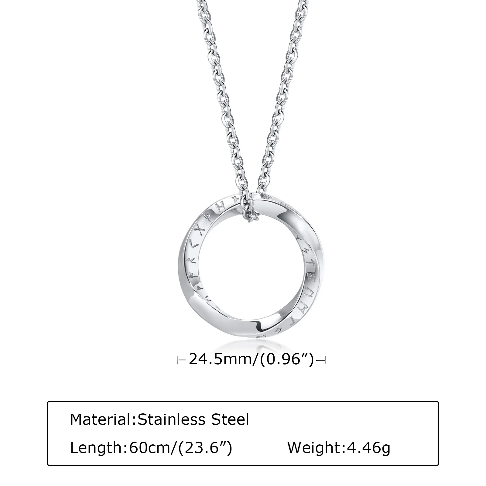 Men\'s Norse Viking Necklaces, Never Fade Silver Color Stainless Steel Mobius Round Pendant Collar Male Gift Jewelry