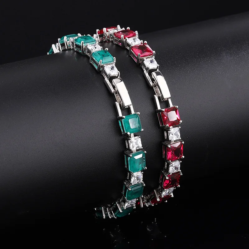 

S925 Full body silver Tiktok hot selling emerald wood, green red treasure, exquisite craftsmanship, bracelet, main stone 6 * 6