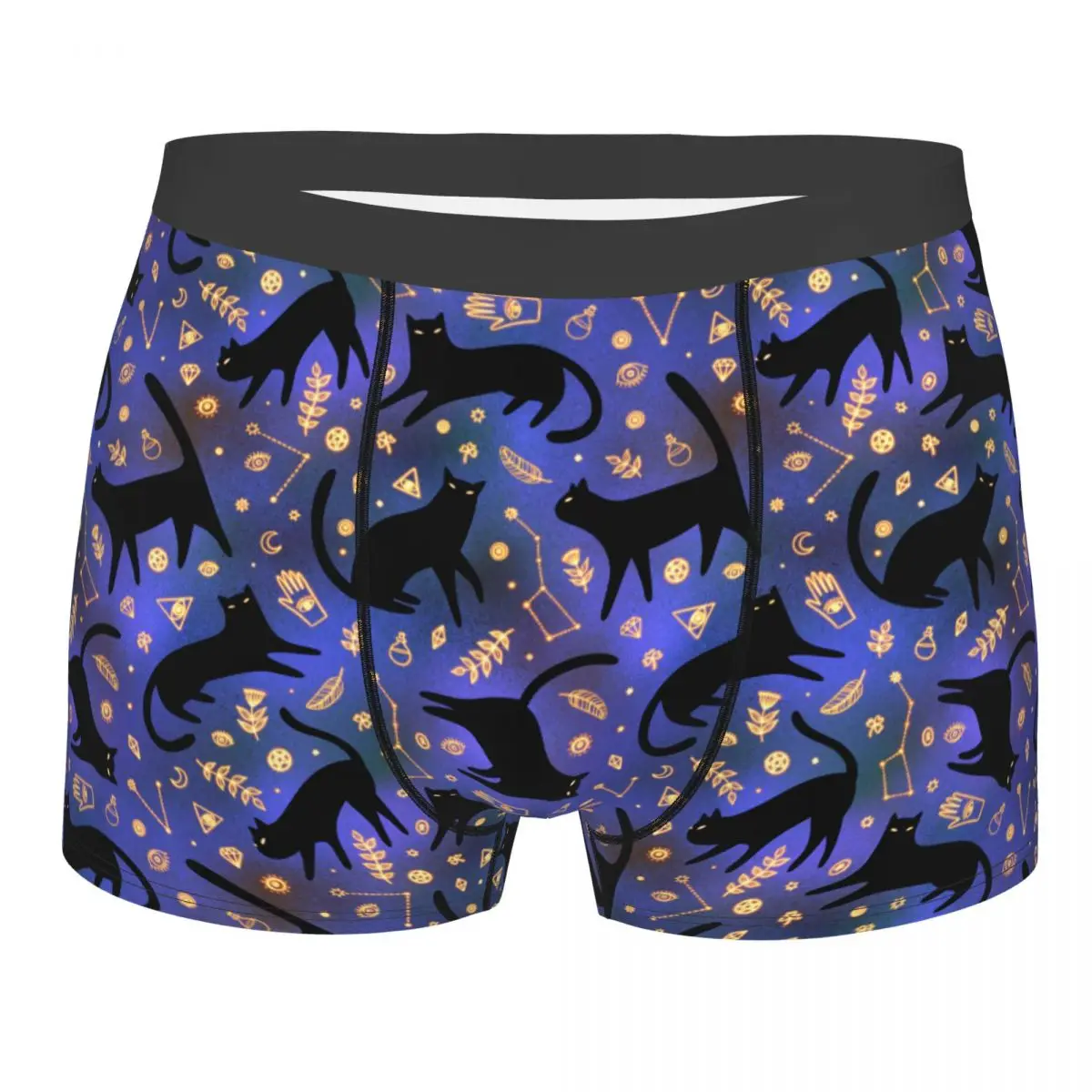 Custom Mystical Cats Pattern Underwear Men Stretch Boxer Briefs Shorts Panties Soft Underpants For Homme