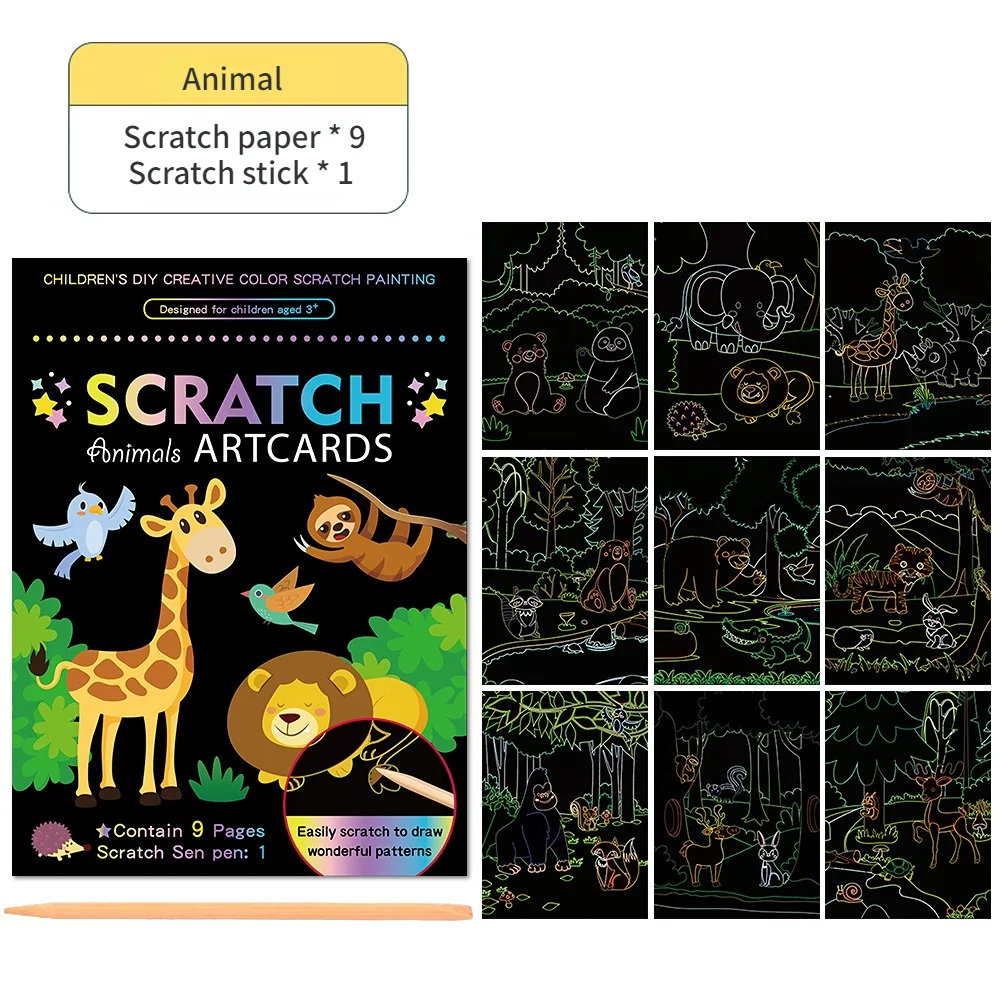 Magie Regenbogen Farbe Scratch Malerei Cartoon Malbücher Reißbrett Kinder DIY Pädagogisches Spielzeug Kinder Geschenke Spielzeug