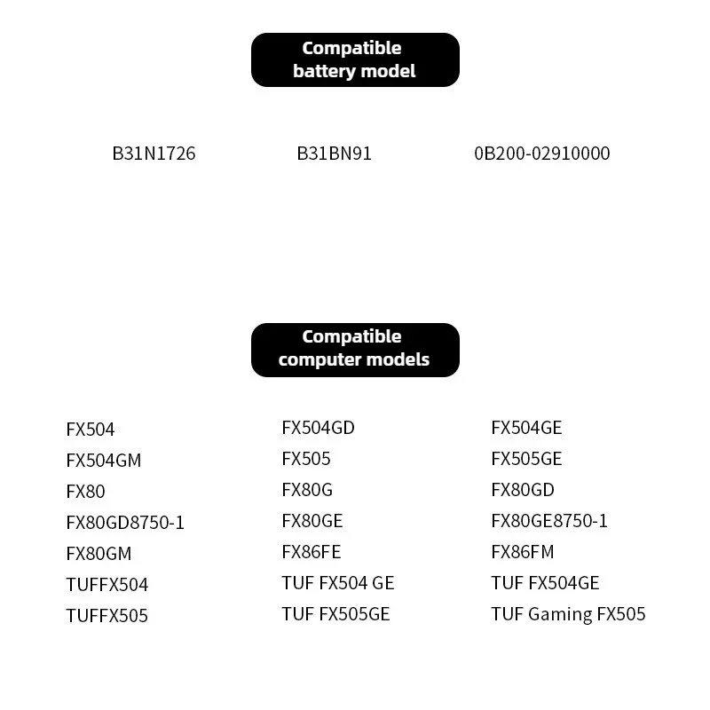 بطارية 11.4V4240mAh B31N1726 لبطارية الكمبيوتر المحمول ASUS FX80GE/GM FX86FE/FM FX504 FX505 #2