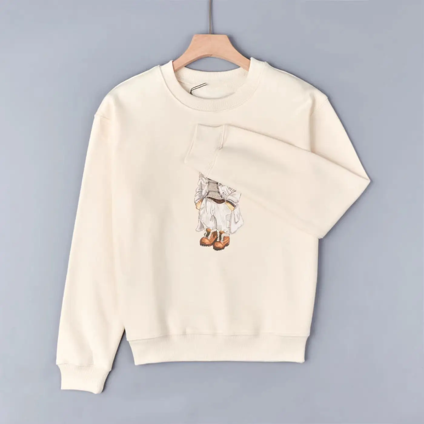 2025 New Women's Fisherman Hat Cartoon Print Hoodie Jacket Sleeveless round Neck Long Sleeve Spring Season Bear Pattern