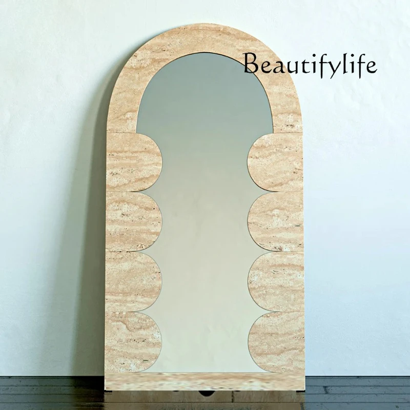 

Italian minimalist natural marble floor-to-ceiling full-length mirror light luxury high-end full body living room fitting