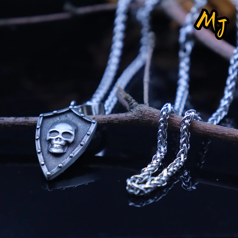 Vintage Skull Shield Pendant Necklace Stainless Steel Charms Punk Amulet North Star Necklace Jewelry Gift  Mainland China