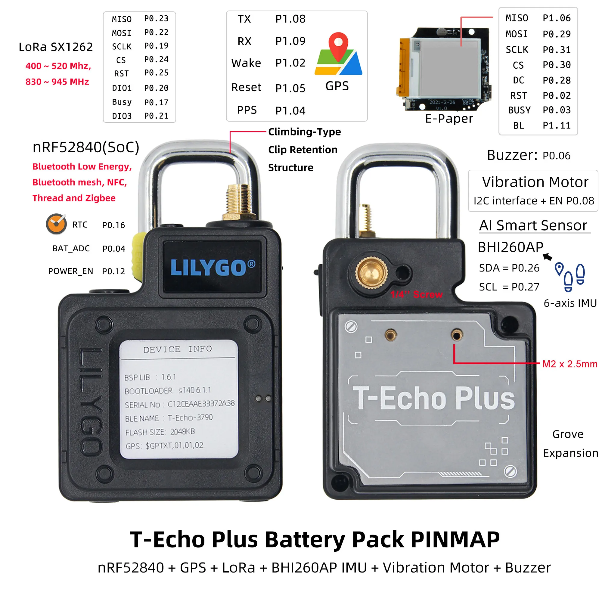 LILYGO T-Echo Plus NRF52840 SX1262 LoRa GPS L76K 전자종이 디스플레이 모듈
