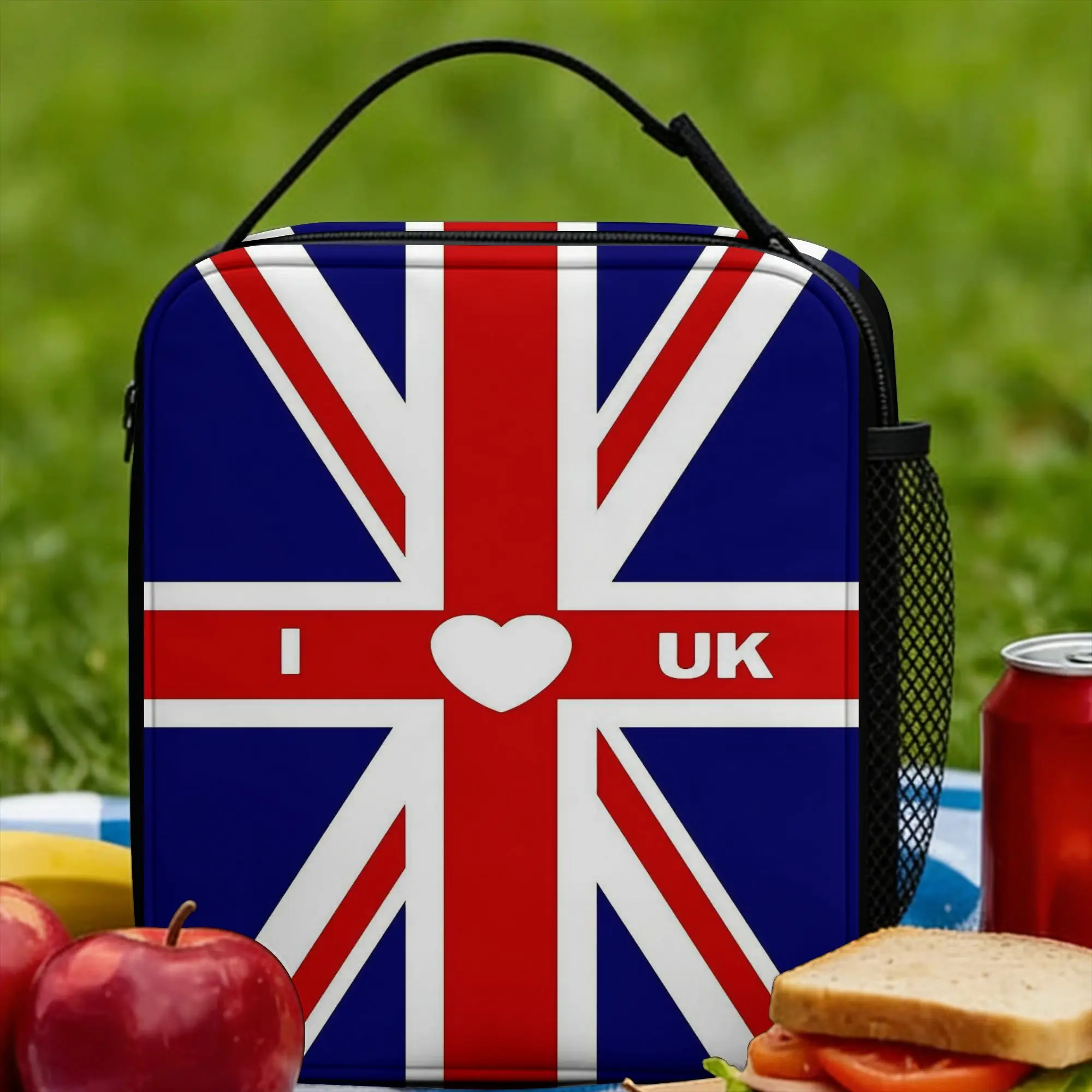UK Flag Lunch Bag For Adult I Love UK Print Lunch Box Casual School Cooler Bag Convenient Oxford Thermal Lunch Bags