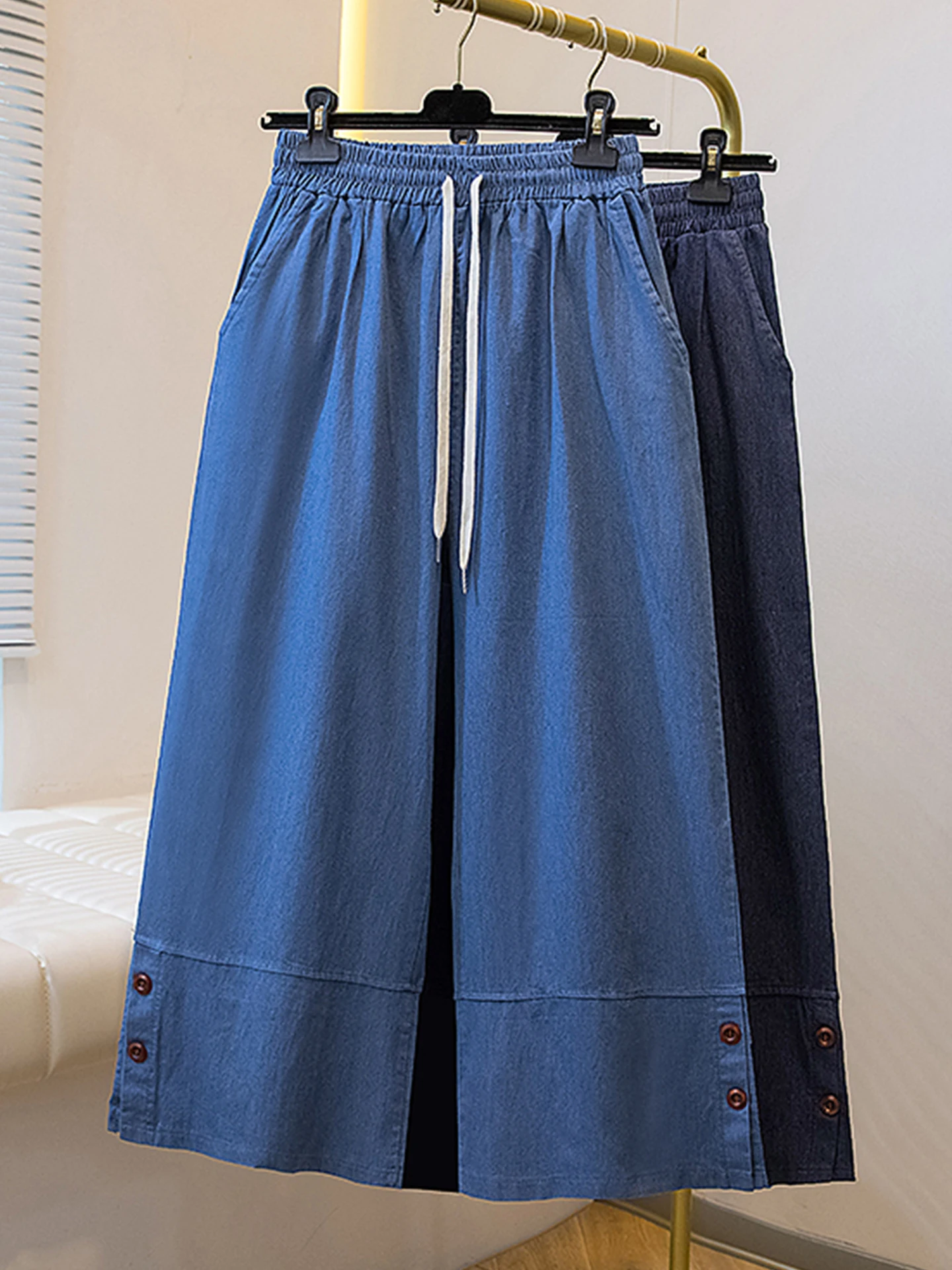 

Женские джинсы больших размеров, весенняя новинка, широкие брюки с завязками, эластичный пояс, повседневные прямые брюки, универсальные, с высокой талией