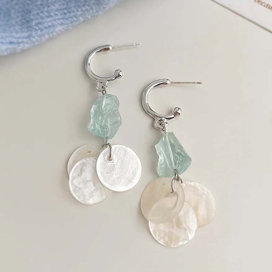

Natural Stone Shell Tassel Dangle Bold Drop Earrings for Women Trendy Round Statement Long Earring Female Party Jewelry Gifts