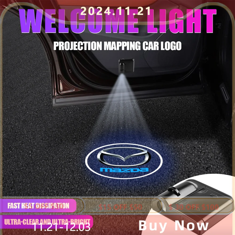 2Pcs LED Car Door Welcome Light Wireless Projector Lamp Decor For Mazda Speed MS 2 3 6 5 gg gj cx5 cx30 cx3 cx7 mx5 Axela MX3 M5