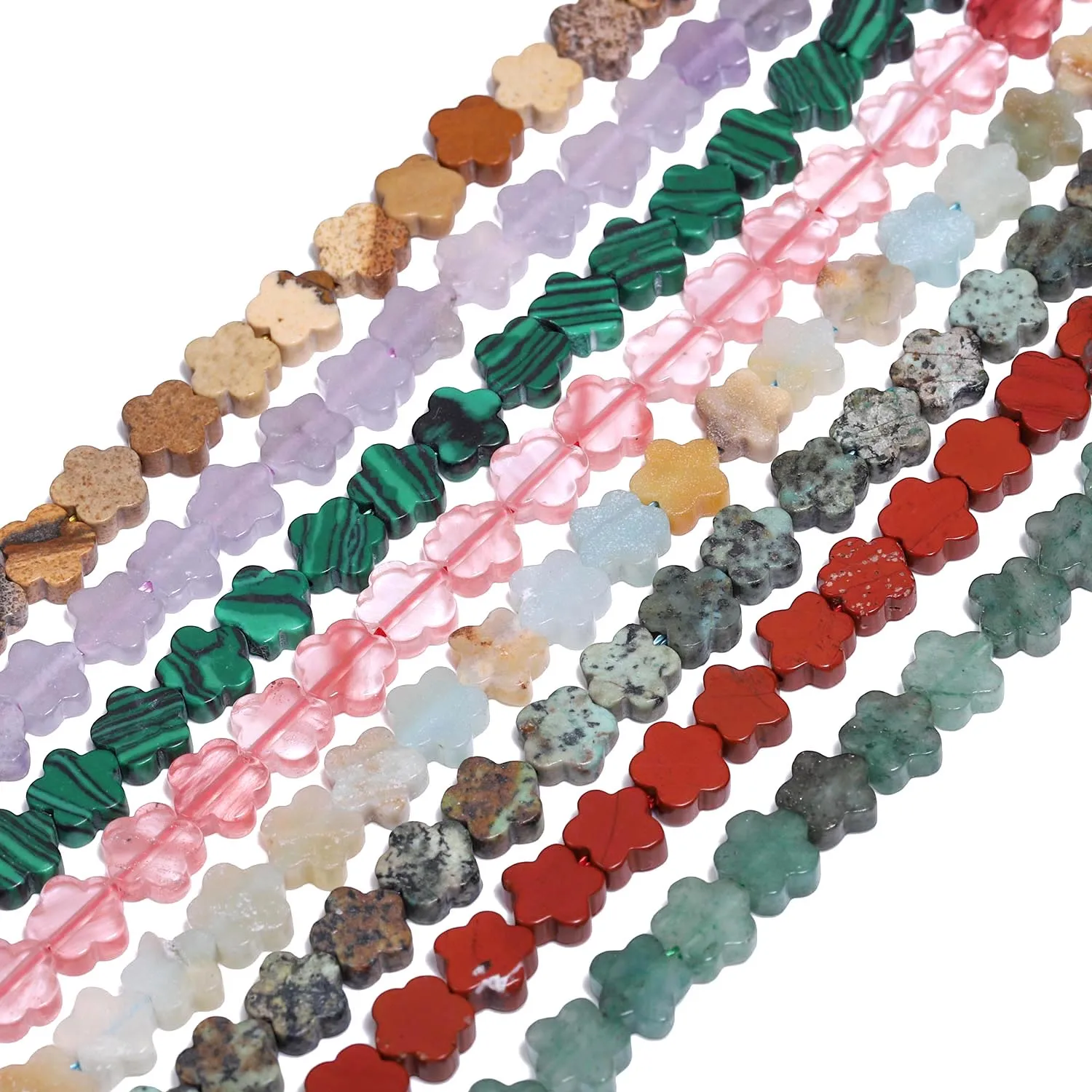 30pcs/pack 6mm Flower Stone Beads Natural African Turquoise Amazonite Red Jasper Picture Jasper Stone Beads for Jewelry Making