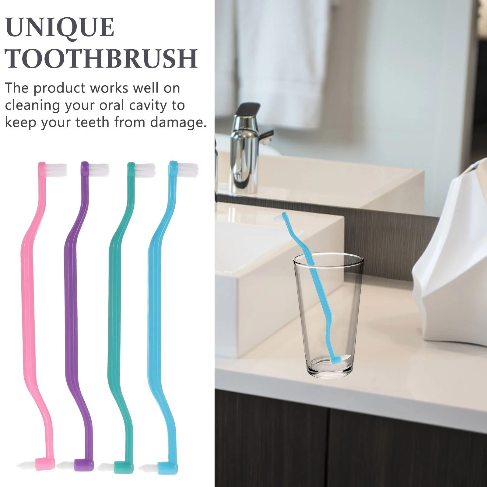 

4 Pcs Double Headed Toothbrush Daily Travel Manual Interspace Brush Compact Wear Resistant Ergonomic Heads Small