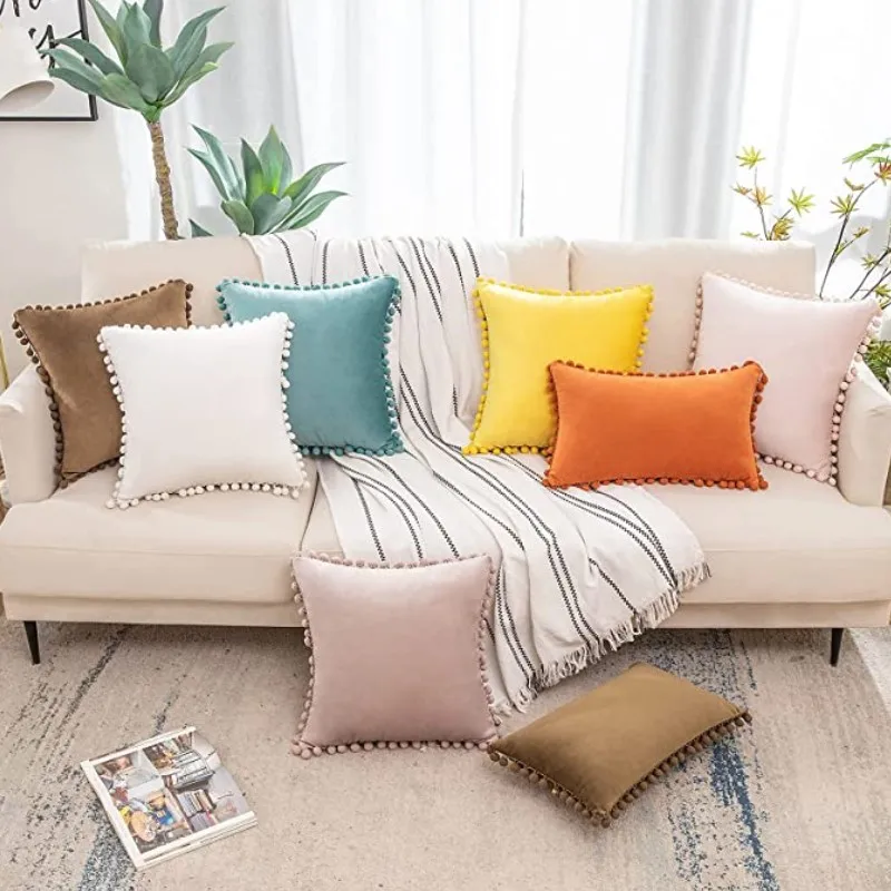 30x50cm 45x45cm 50x50cm Velvet Throw Pillow Covers with Pompom Soft Cushion Cover for Couch Home Decor Living Room Pillowcase 방석