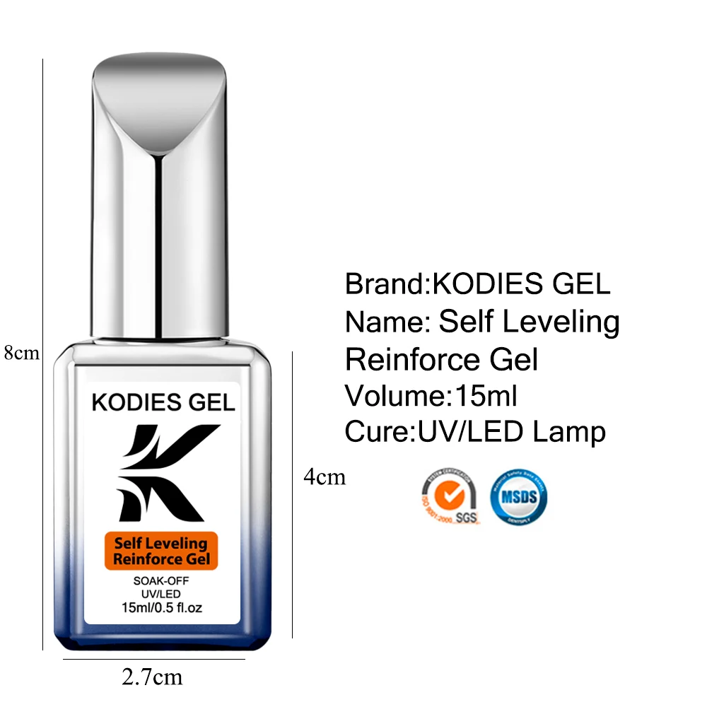 Kodies gel auto nivelamento reforçar gel unha polonês 15ml forte melhorar unhas finas semi permanente uv reforço vernizes em gel