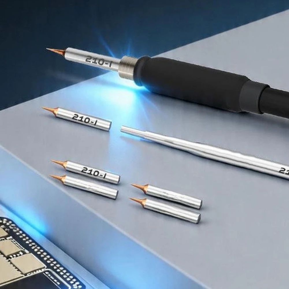 Precision Soldering Iron Tips Set for 210 Heating Elements Ultra-Fine Copper Conical Tips for Motherboard Repair