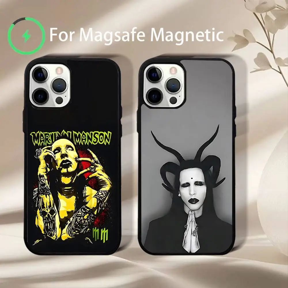 Чехол для телефона Rock M-Marilyn M-Manson для iPhone 17,16,15,14,13,12,11,Pro,Max,Plus,Mini,SE4,E с магнитной беспроводной зарядкой Magsafe