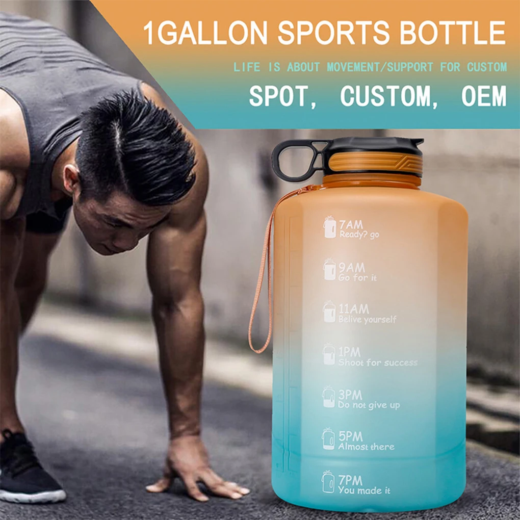 3.78L Motivational Water Bottle with Time Marker Straw Gallon Jug Large Capacity Storage Container Fitness