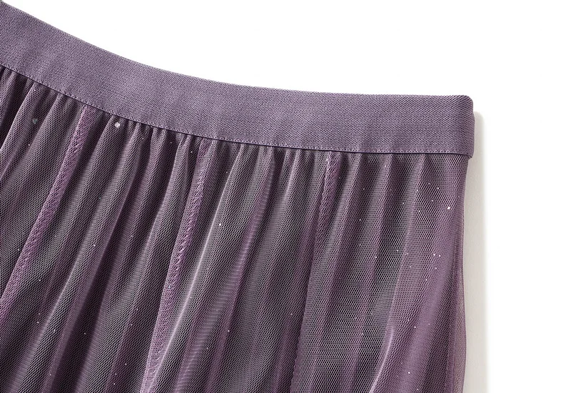 Starry Gradient Chiffon Pleated Long Skirt for Women, Solid Color 3-layer A-line High Waisted Autumn and Winter Big Swing Skirt