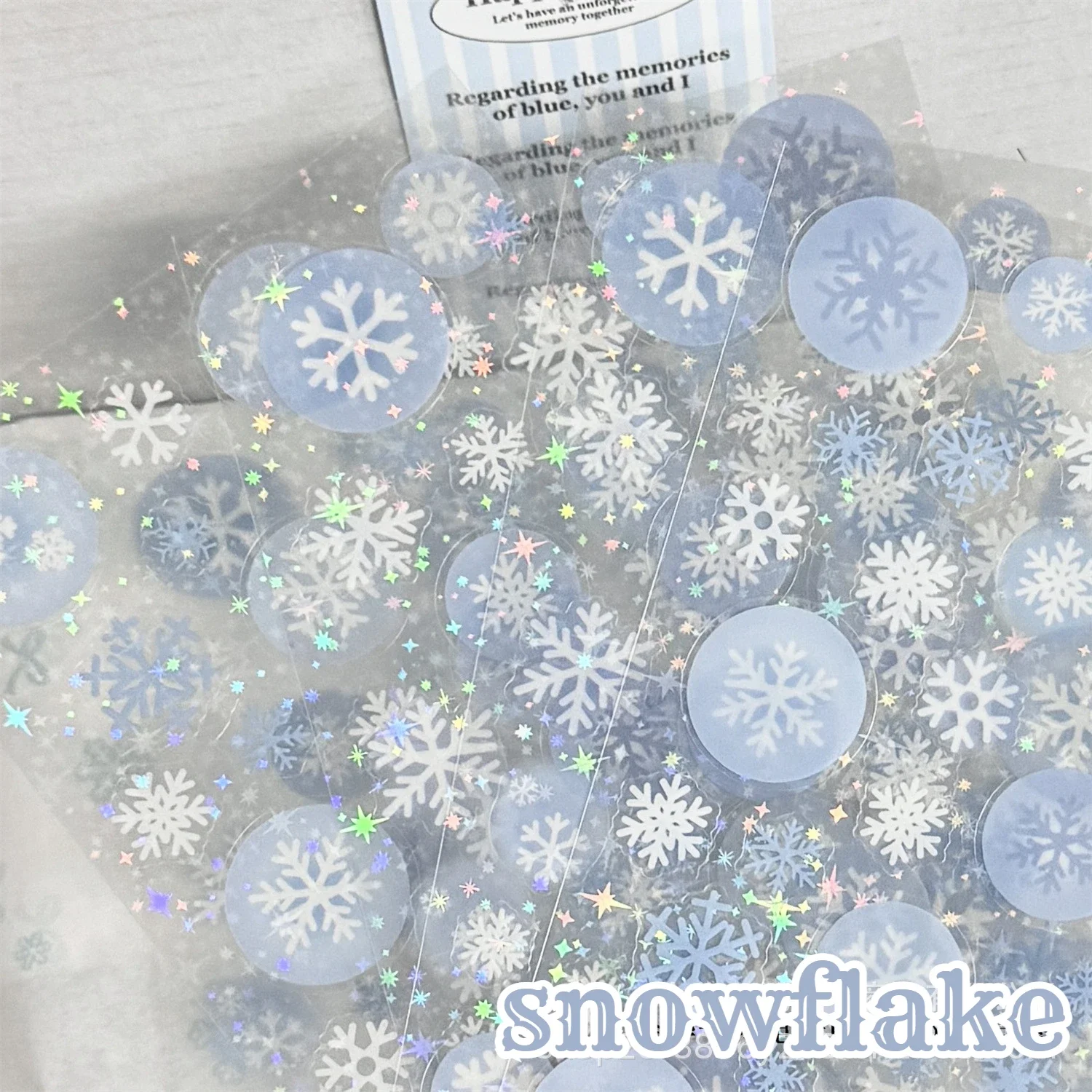 5Pcs INS Fresh Winter Snowflake Transparent Cut Film Stickers Aesthetic Laser Flash Scrapbook Journal Diy Deco Waterproof Decal