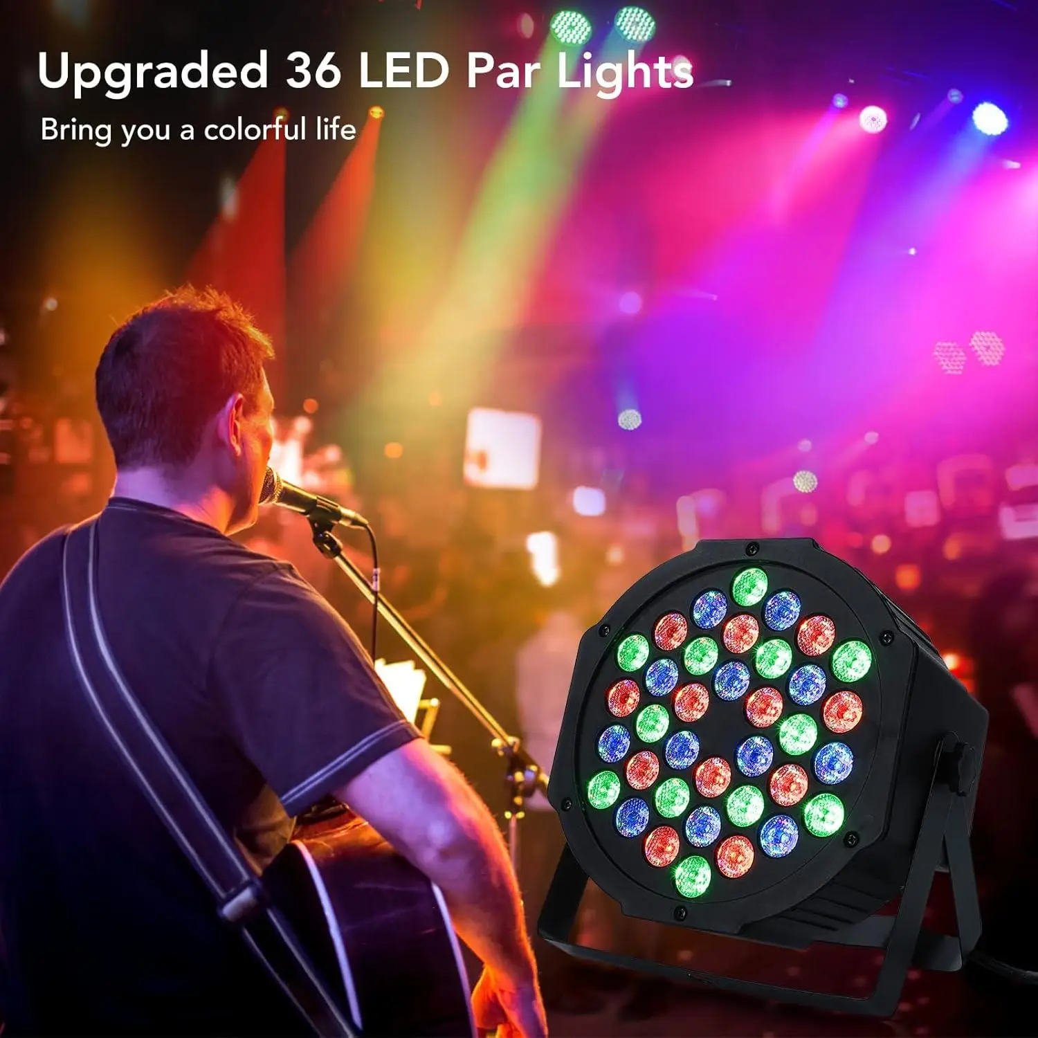 2 Pack DJ Par Lights, RGB 36 LED Stage Lights Sound Activated, Remote & DMX Controlled LED Uplights, 7 Modes Uplighting