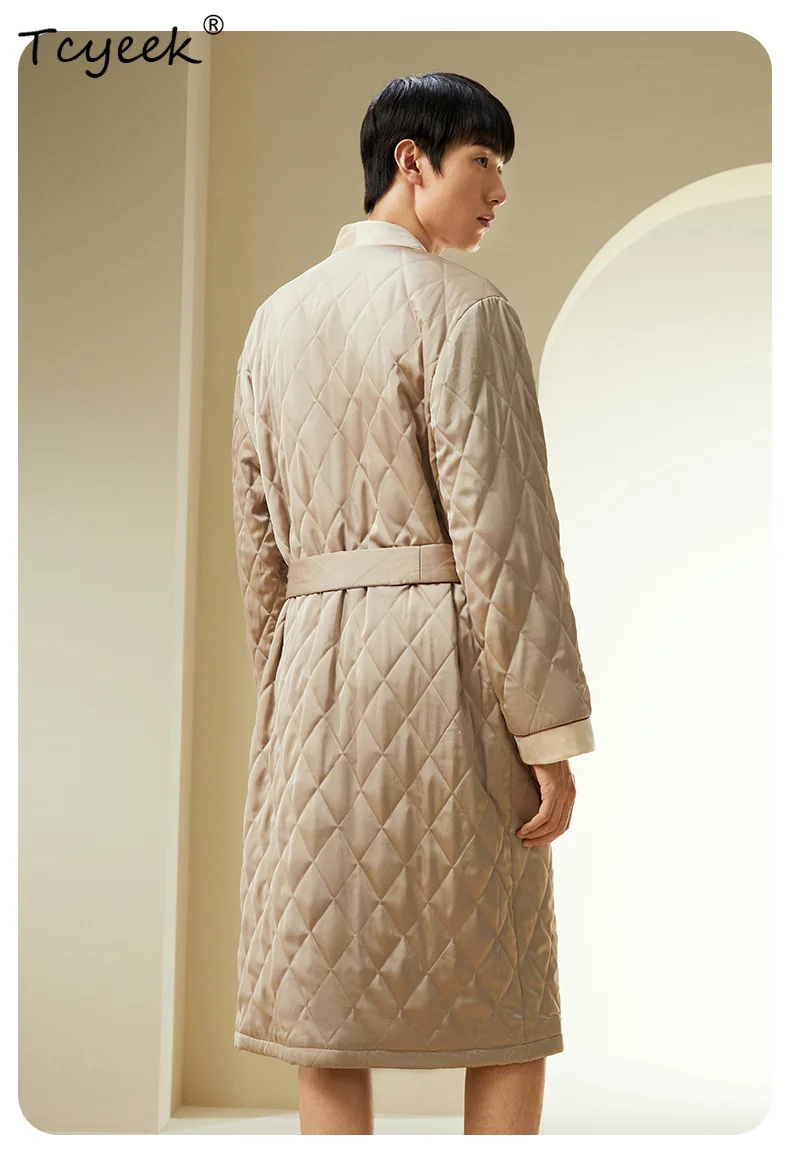

Tcyeek Filled 100%Real Silk Robe for Men, Patchwork Warm Home Clothing, Elegant Thicked Night-robe, 2024 Spring New P41966QM