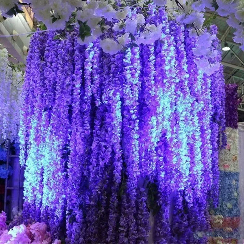 5 pièces glycine artificielle suspendus fleur vigne pour arc toile de fond décor mariage décoration de la maison soie glycine chaîne fausse fleur