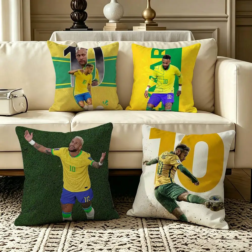 N-Neymar Jr 10 Brazil Football  Square Double-Sided printed Pillow Case Bedroom Bedside Pillow Sofa Cushion Cover