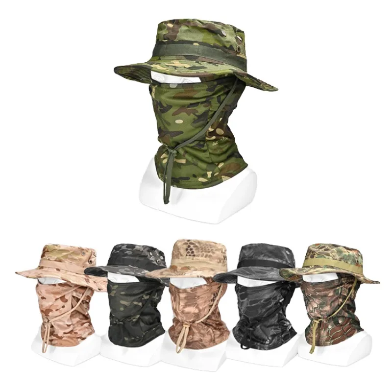 

Outdoor Boonie Hat With Face Mask Windproof Wide Brim Sun Protection Hat For Hiking Fishing Camping Travel Bucket Hat