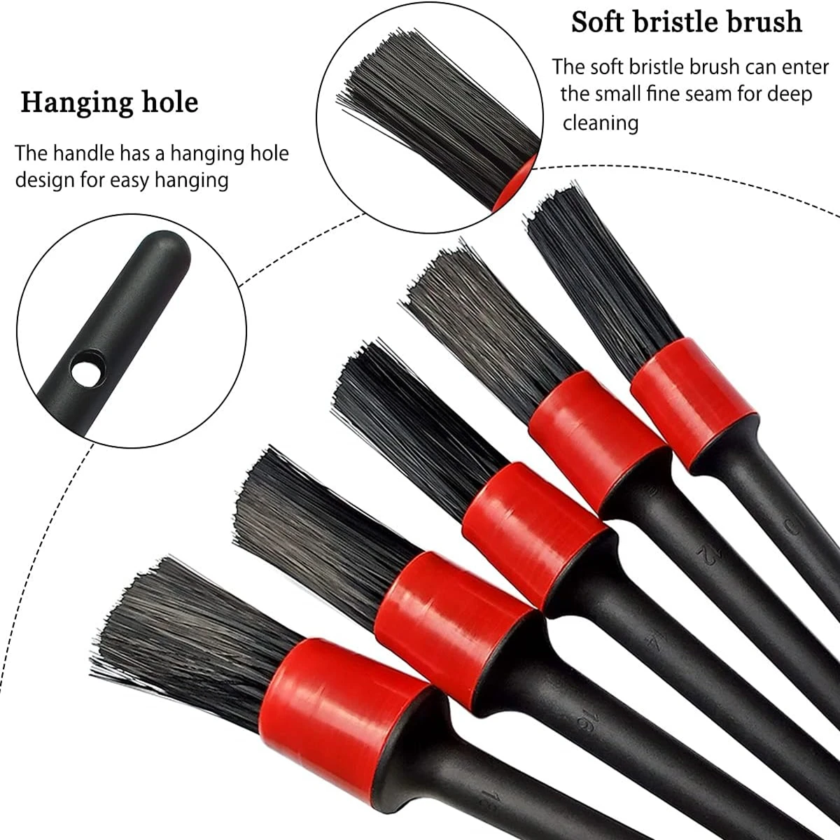 5PCS Car Detailing Brush Set Premium Fiber Multifunction Cleaning Brush For Cleaning Wheels Engine Interior Air Vents Wash Kit