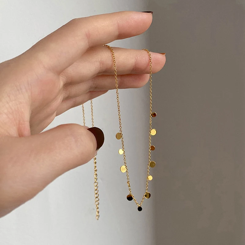 ANENJERY 316L Stainless Steel Round Square Tassel Necklace for Women Festival Gift Party Jewelry Accessory Wholesale