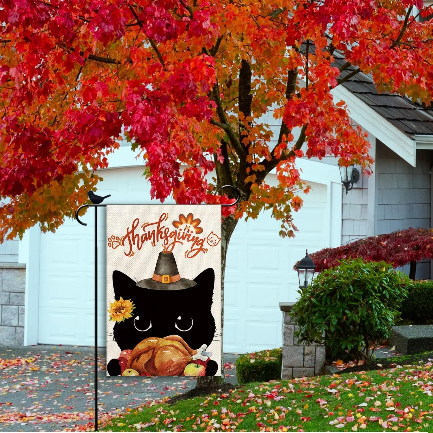 Black Cat Garden Flag Fall Thanksgiving Small double sided Seasonal Burlap Garden Farmhouse Decor 12.5x18 Inch yyi
