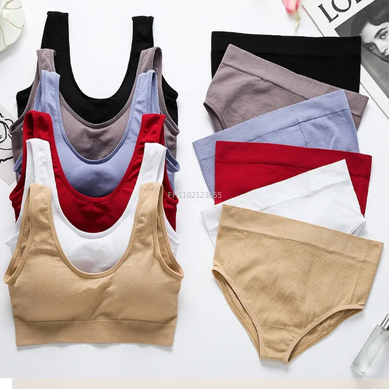 Sexy Seamless Tops Set High Waist Panties Women Wireless Underwear Suit Soft Padded Bras Set Backless Bralette Lingerie Bra Suit