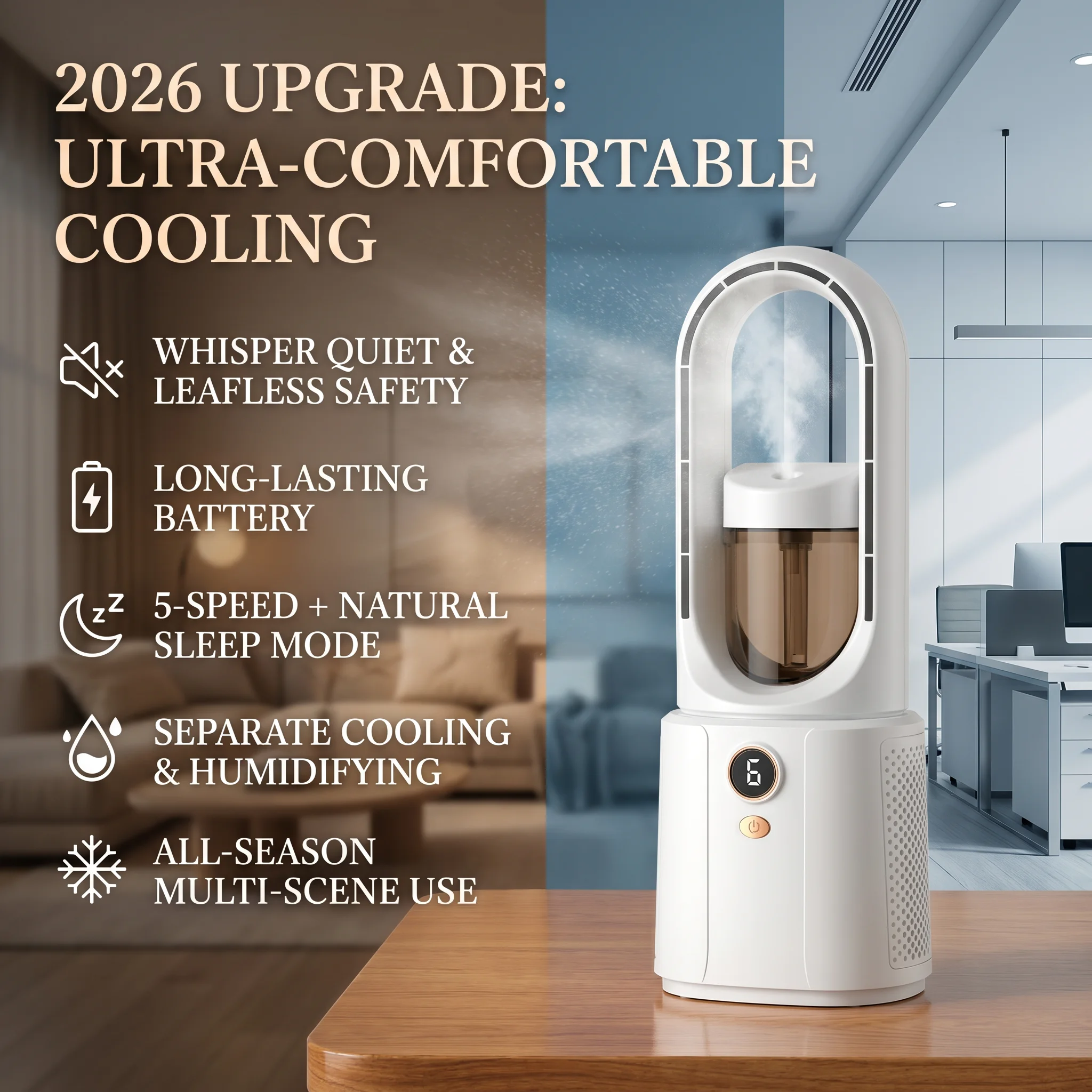 

2026 New Upgrade With Night Light Spray Air Cooler Air Humidifier USB Fan Desktop Fan Portable Silent Air Conditi