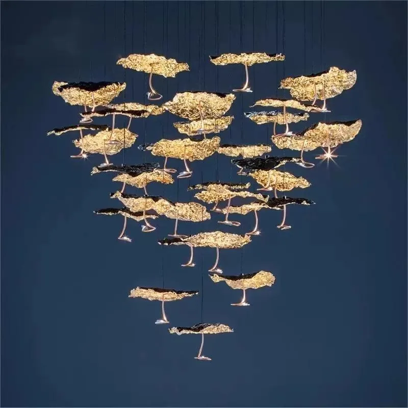 Italian designer's light luxury restaurant lobby living room lotus leaf pendant light staircase