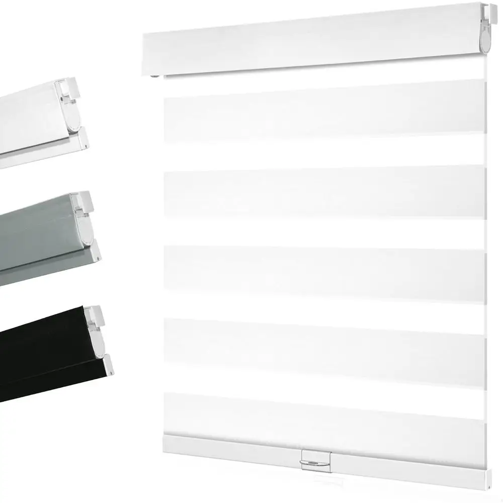

Easy Install Dual Layer Blackout Zebra Shades for Light Control, Custom Sizes, White