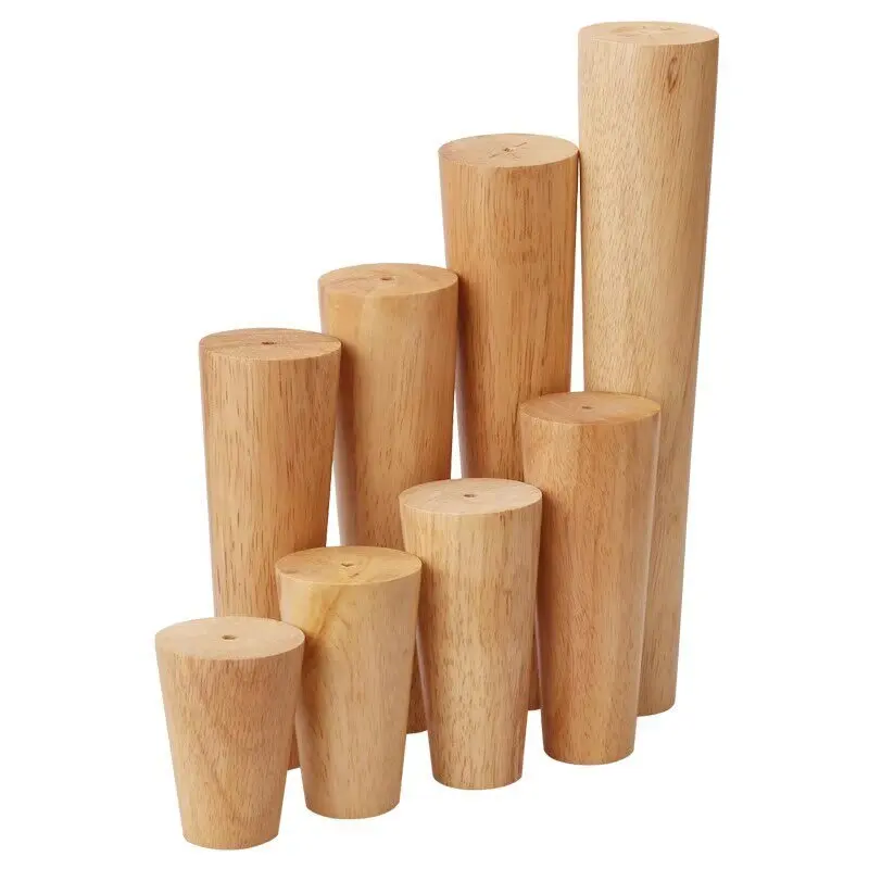 1PCS Natural Solid Wood Furniture Leg Cone Shaped Wooden Carbinet Table Leg Iron Plate Gasket Screws Furniture Leg with