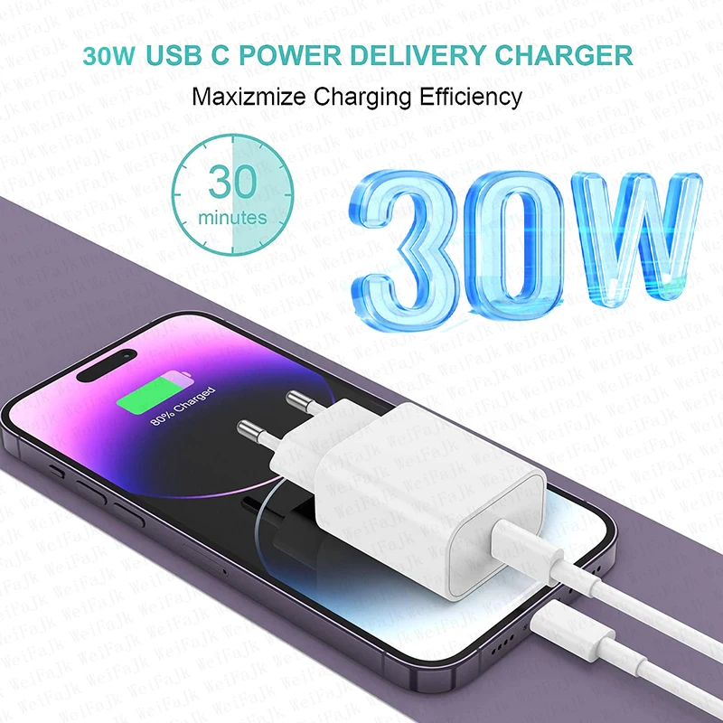 For Apple Original 30W Quick Charger For iPhone 11 13 12 14 15 16 Pro Max Mini XR XS Plus Fast Charging Type C Lgihtnings Cable