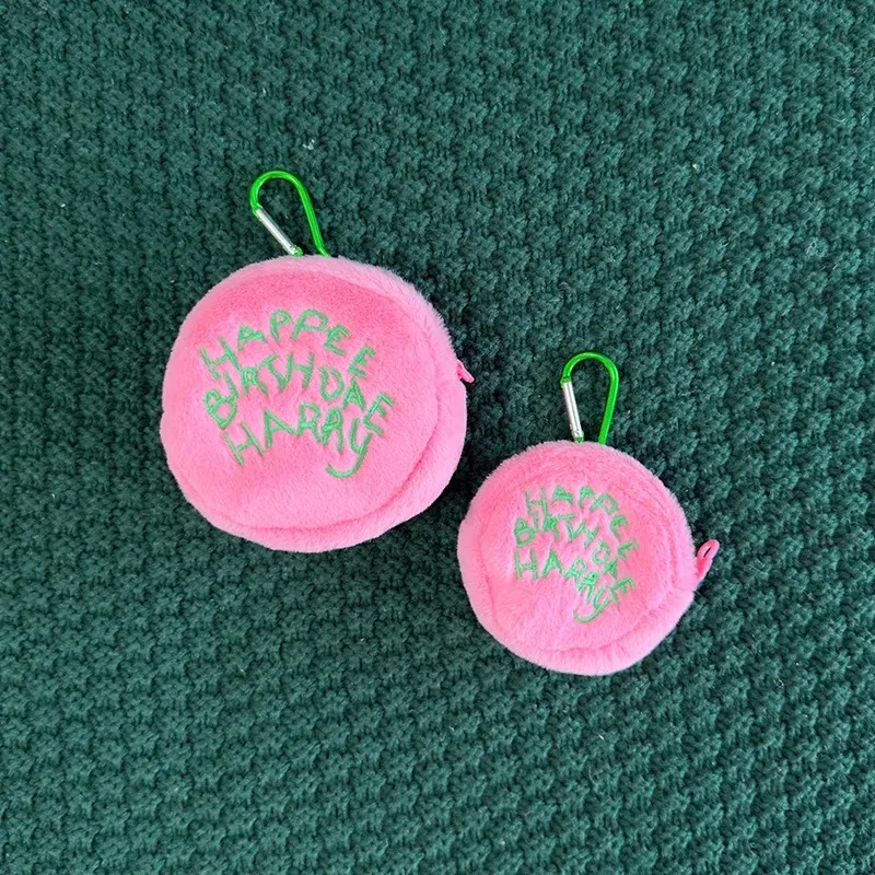 Pink Polka Dot Cute Plush Portable Wallet Mini Coin Purse Earphone Cable Organiser Coin Pouch Cake-Shaped Storage Bag