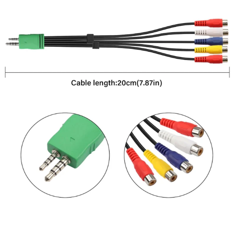 Cable adaptador de componentes AV de 0,15 m, macho de 3,5 mm, macho de 2,5 mm a 5 RCA hembra para TV LED LCD (0,5 pies)