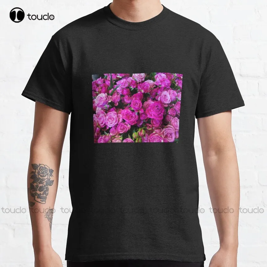 Bouquet Of Pink Roses Premium  Classic T-Shirt Shirts For Men Big And Tall Custom Aldult Teen Unisex Digital Printing Tee Shirts