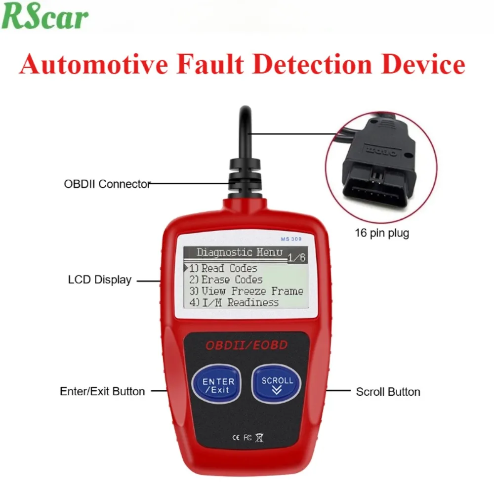 MS309 OBD2 Universal Car Fault Code Reader Accurate Engine Diagnostic Tools Motorcycle Scanner Read and Erase Fault Code View