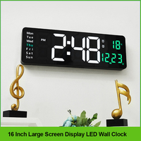 16 Inches Large Digital Wall Clock Wall Mounted Remote Control Temperature Date Week Display Dual Alarms LED Alarm Clocks