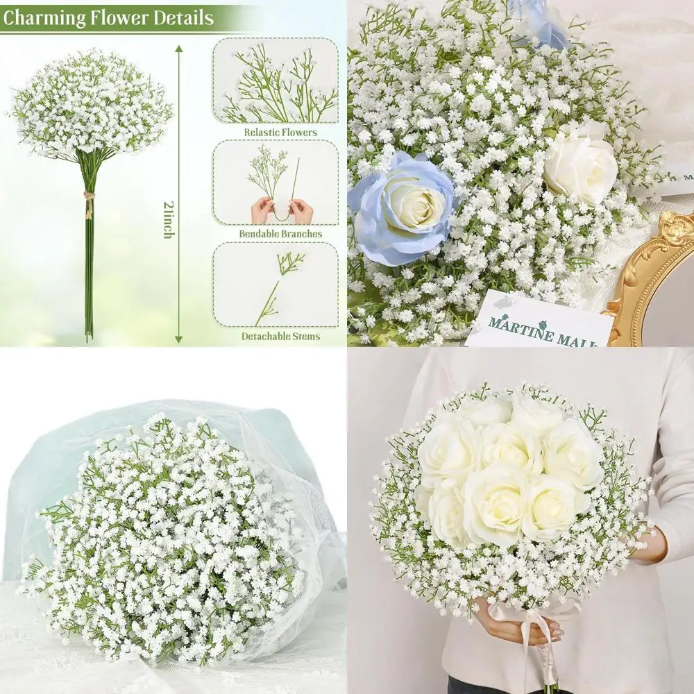 

30 Piece White Artificial Baby's Breath Bulk, Real Touch Gypsophila for Wedding Floral Arrangements and Home Decor