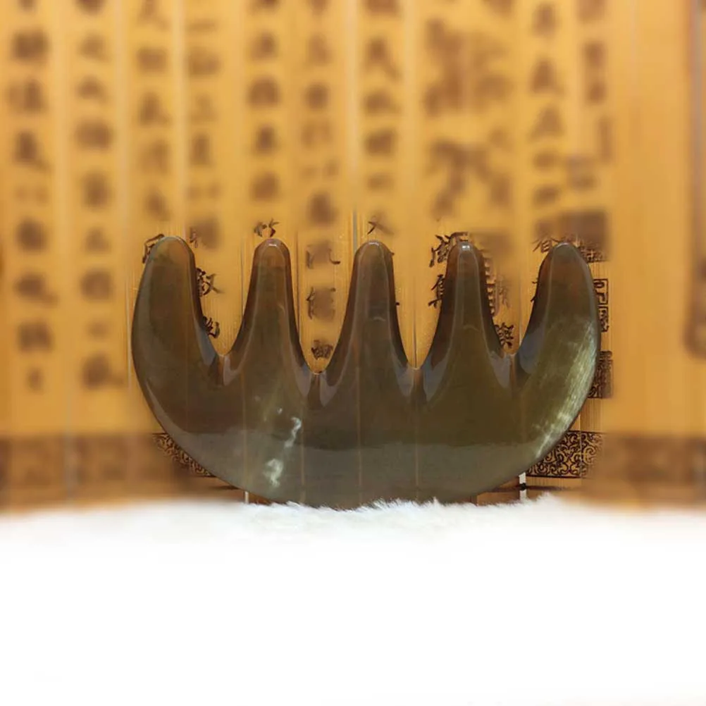 

Natural Ox Horn Scrapping Comb Five-Tooth Massage Tool Skin-Friendly Scalp Stimulator Portable Lightweight Mixed Color