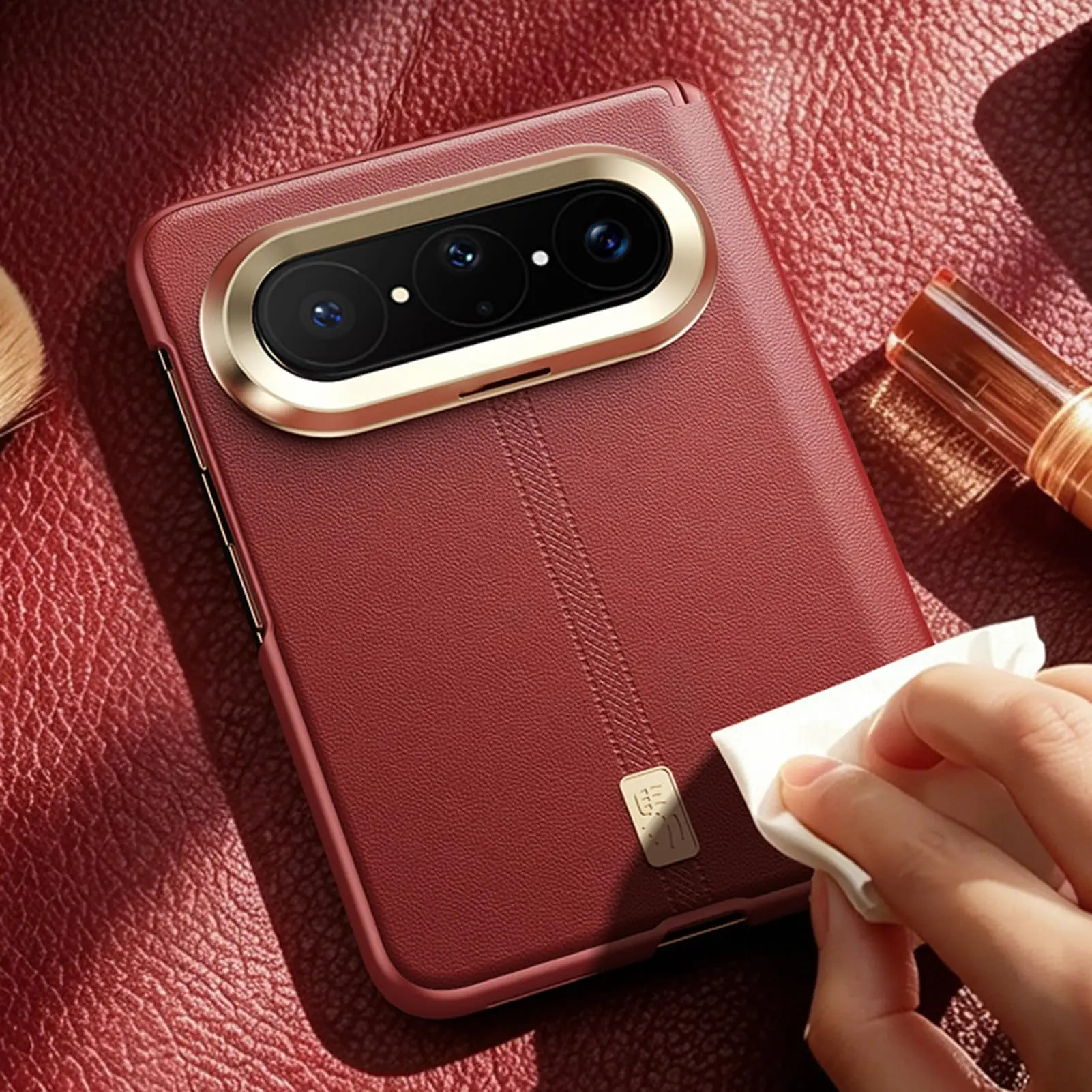 for Huawei Pura X Max Leather Case Litchi Texture Hinge Business Ultra Thin Plating Edge Protection Camera Cover Phone Case